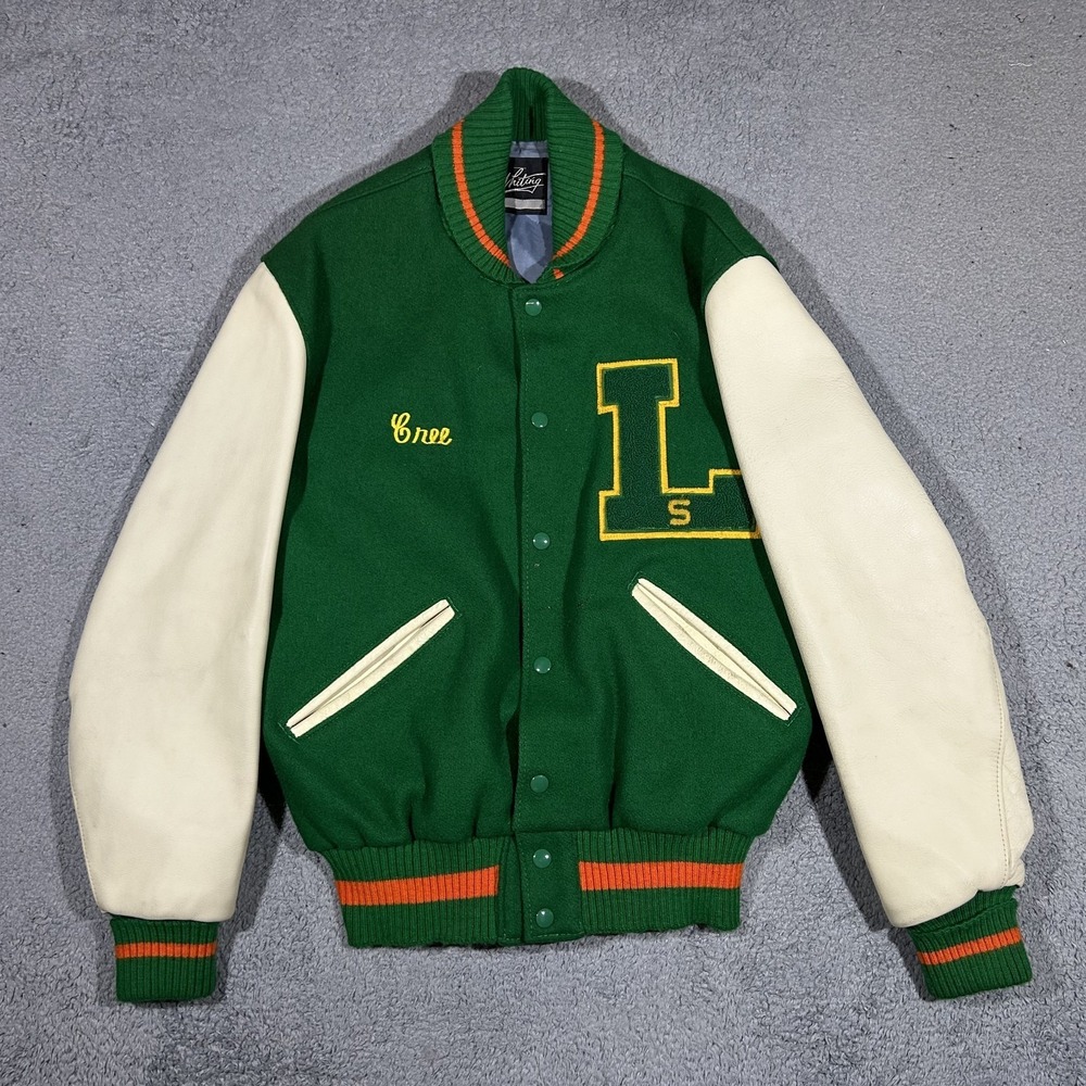 Vintage Whiting Green and White Varsity Letterman Jacket USA Made Size 40